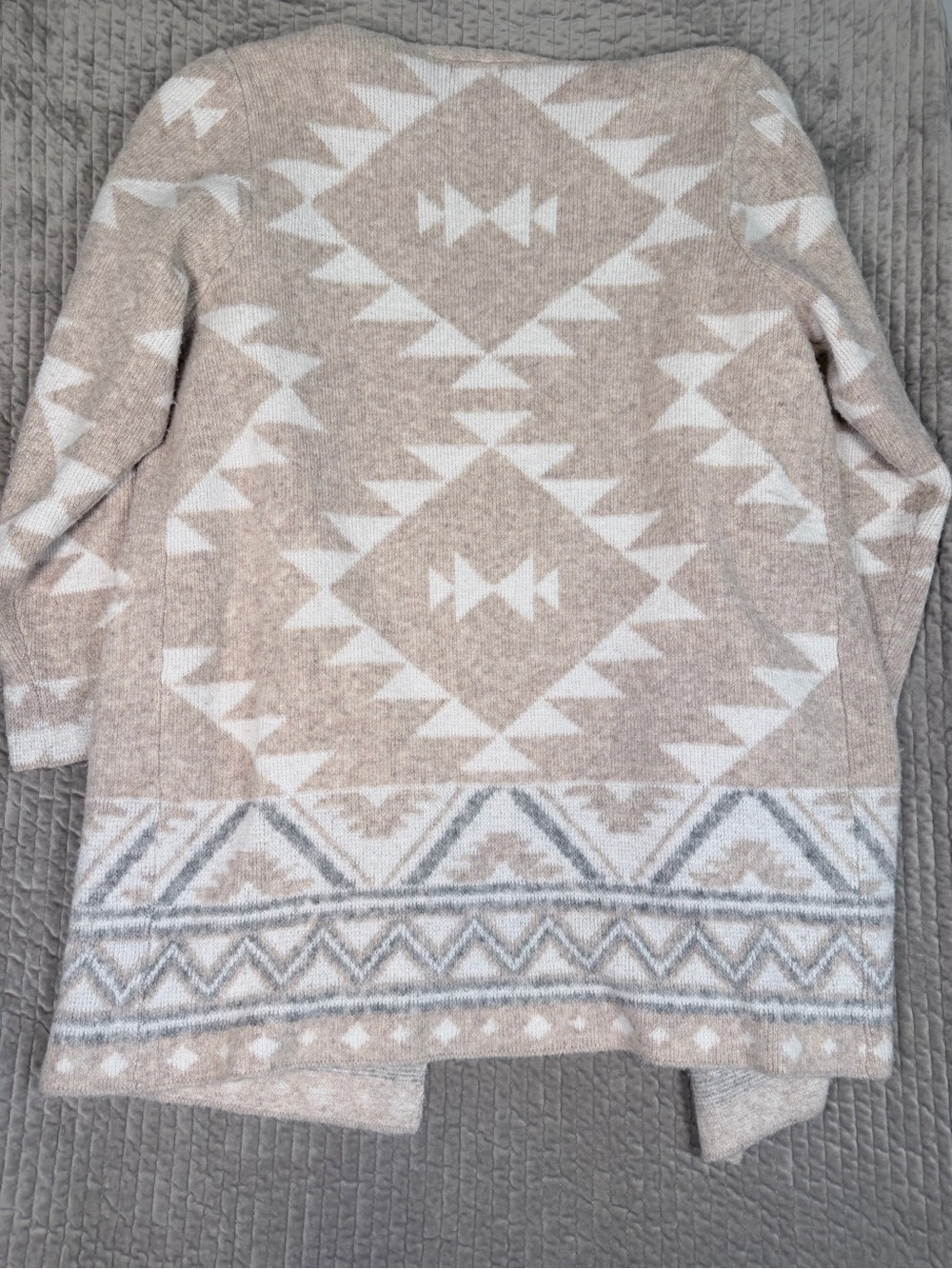 FRYE Women’s XL Southwestern Aztec Open Front Cardigan Sweater Boho Beige Cozy - Picture 2 of 6